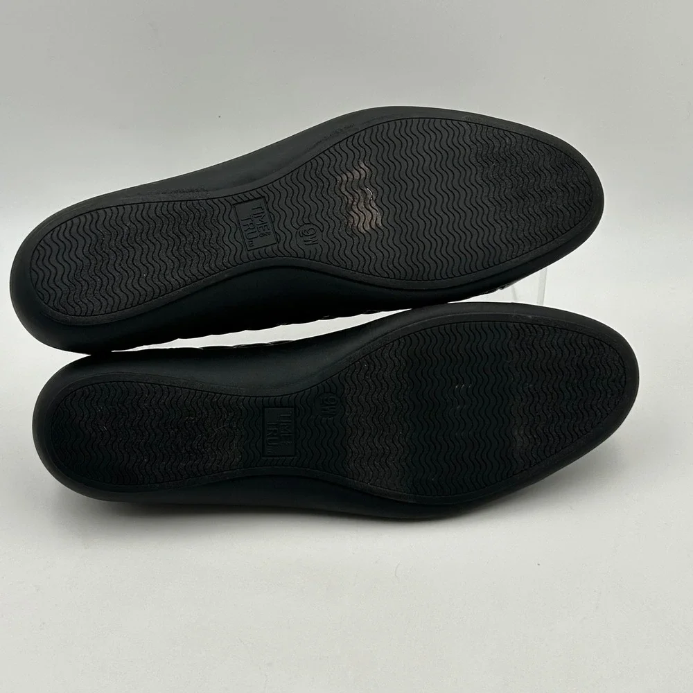 Time and Tru Ballet Flats Womens 9W Black Quilted Patent Cap Toe Balletcore‎